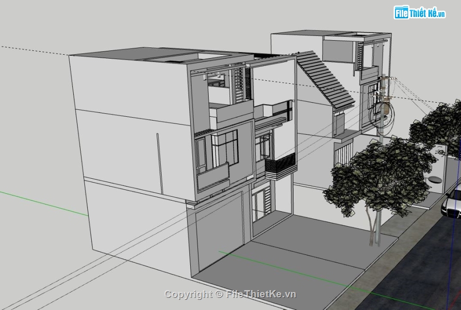 Nhà phố 2 tầng,model su nhà phố 2 tầng,nhà phố 2 tầng file su