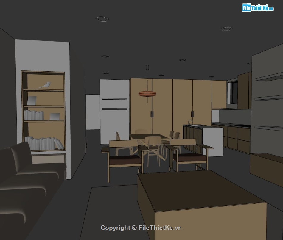 sketchup nội thất bếp,nội thất phòng ăn,file sketchup phòng khách