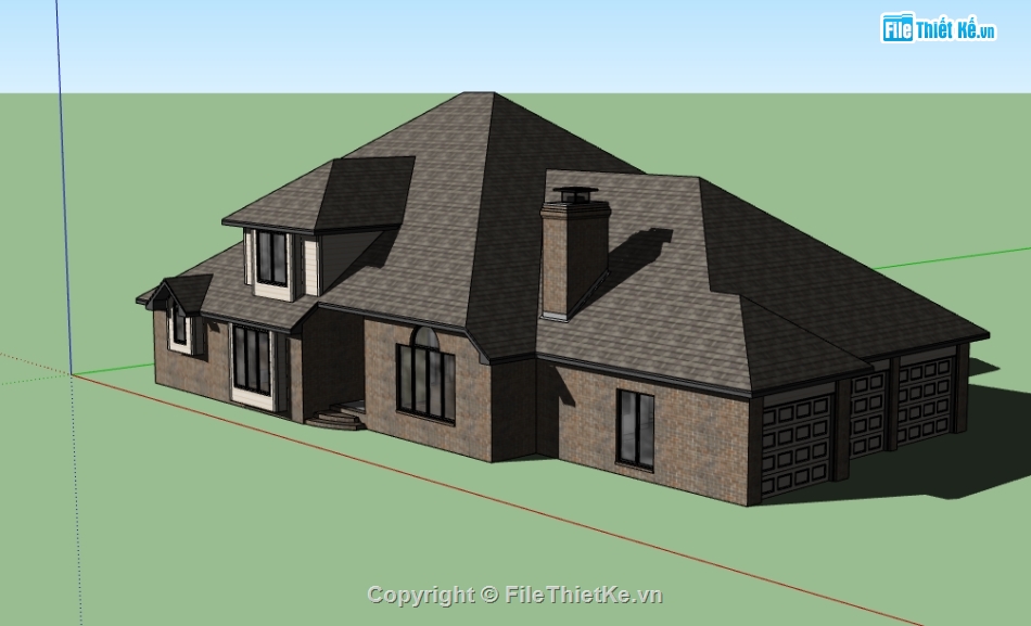 dựng model su biệt thự 2 tầng,file sketchup dựng biệt thự,biệt thự 2 tầng file 3d su