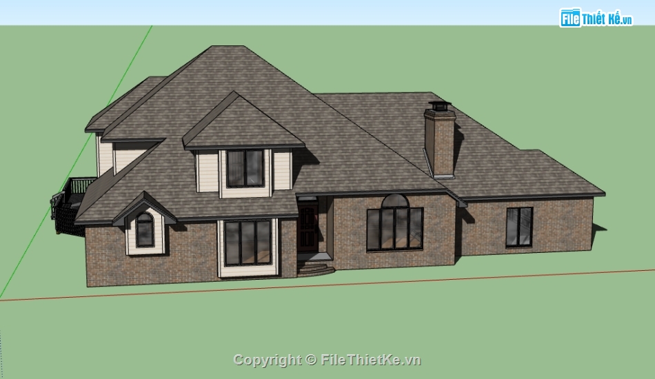 dựng model su biệt thự 2 tầng,file sketchup dựng biệt thự,biệt thự 2 tầng file 3d su