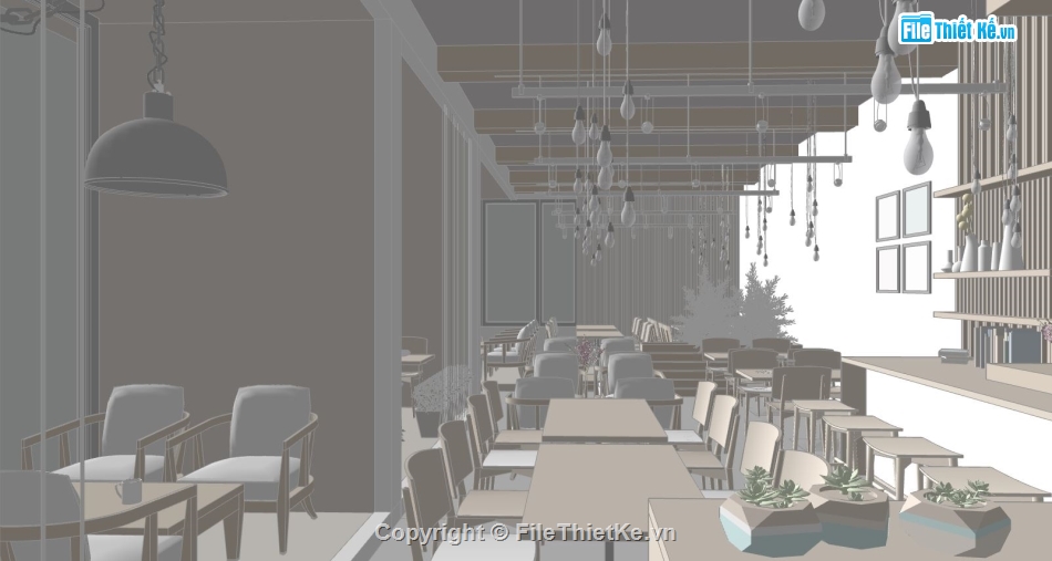 thiết kế nội thất quán cafe,model sketchup quán cafe,sketchup coffee