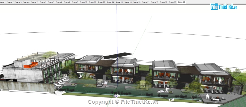 nhà nghỉ dưỡng sketchup,model sketchup nghỉ dưỡng,sketchup resort