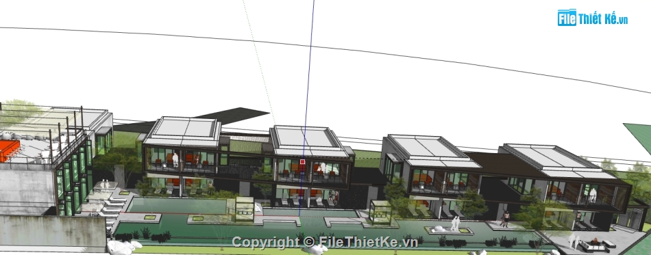 nhà nghỉ dưỡng sketchup,model sketchup nghỉ dưỡng,sketchup resort