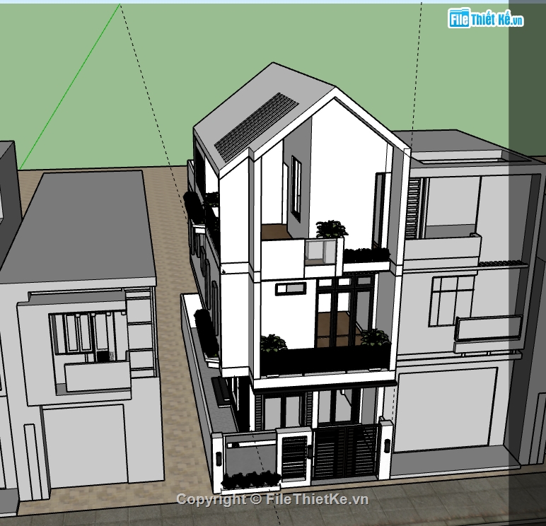 nhà phố 3 tầng,3d nhà phố 3 tầng,sketchup nhà phố 3 tầng,file su nhà phố 3 tầng