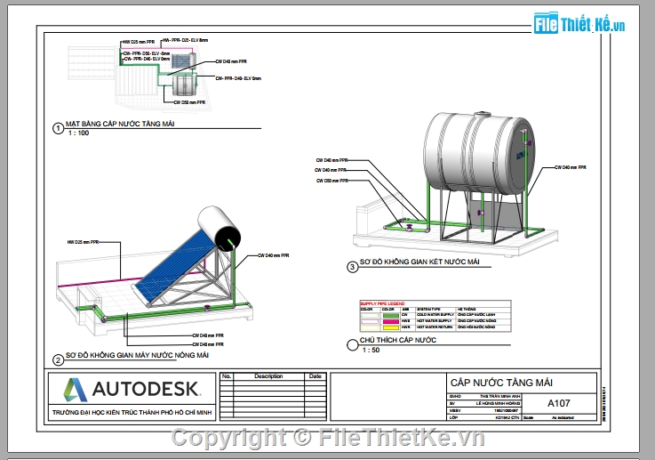 Model 3d,cấp thoát nước,cấp nước,nhà cao tầng,nhà 3 tầng,thuyết minh