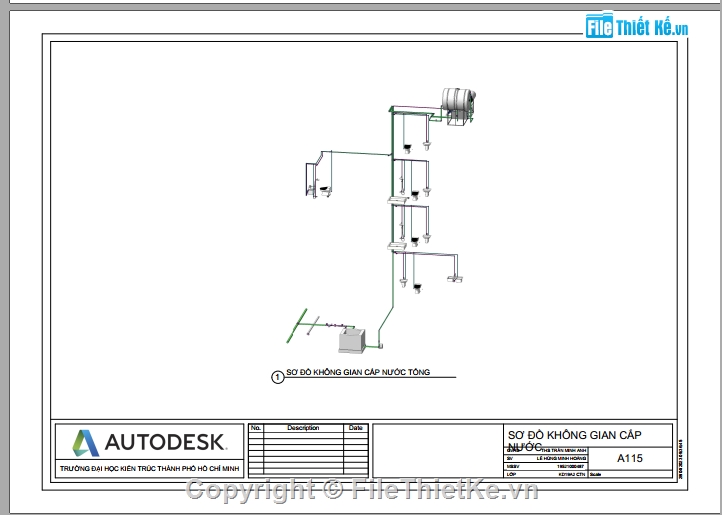 Model 3d,cấp thoát nước,cấp nước,nhà cao tầng,nhà 3 tầng,thuyết minh