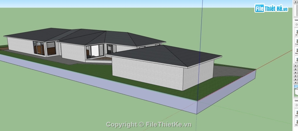 sketchup biệt thự 1 tầng,biệt thự 1 tầng nông thôn,Model sketchup biệt thự