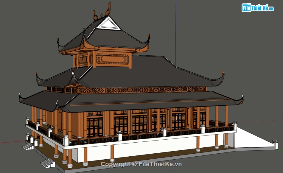 đình chùa,mẫu đình chùa sketchup,thư viện đình chùa sketchup,model chùa sketchup,phối cảnh chùa sketchup