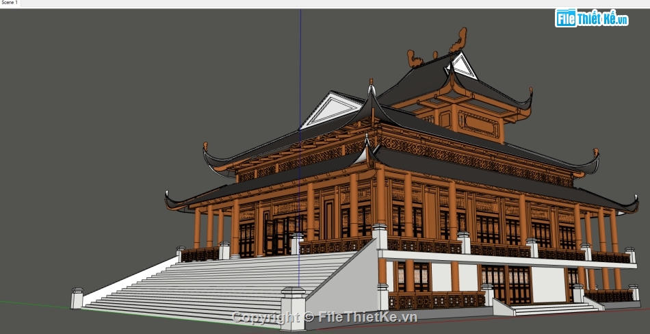 đình chùa,mẫu đình chùa sketchup,thư viện đình chùa sketchup,model chùa sketchup,phối cảnh chùa sketchup