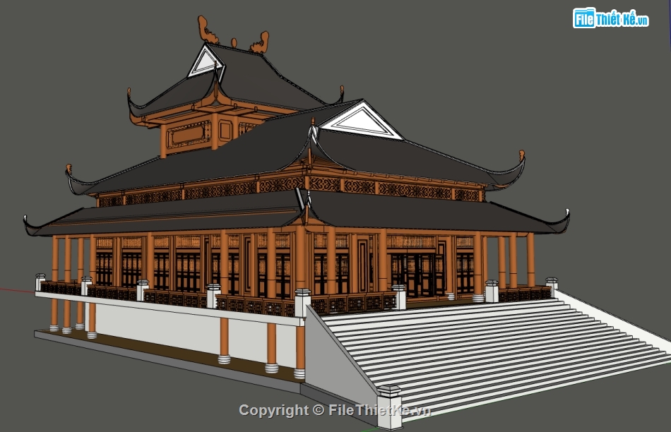 đình chùa,mẫu đình chùa sketchup,thư viện đình chùa sketchup,model chùa sketchup,phối cảnh chùa sketchup