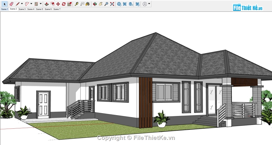 mẫu nhà 1 tầng sketchup,nhà 1 tầng su,mẫu biệt thự 1 tầng su,biệt thự 1 tầng,su biệt thự 1 tầng