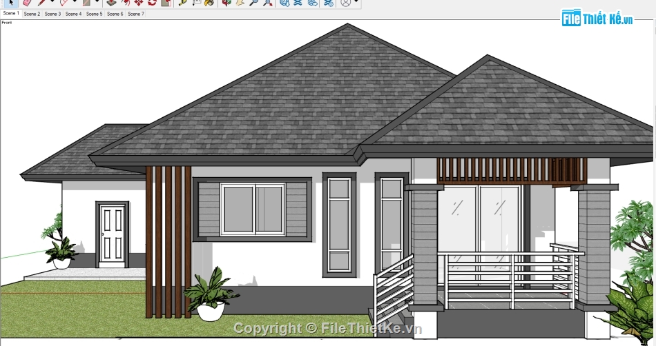 mẫu nhà 1 tầng sketchup,nhà 1 tầng su,mẫu biệt thự 1 tầng su,biệt thự 1 tầng,su biệt thự 1 tầng