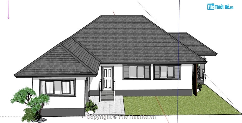 mẫu nhà 1 tầng sketchup,nhà 1 tầng su,mẫu biệt thự 1 tầng su,biệt thự 1 tầng,su biệt thự 1 tầng