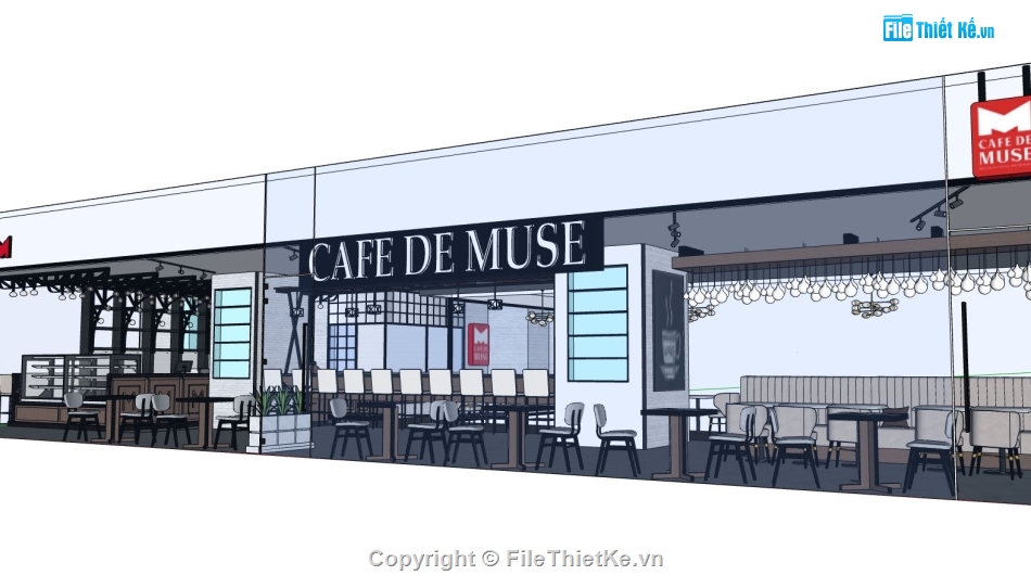 quán cafe,sketchup quán cafe,nội thất quán cafe,Model quán cafe