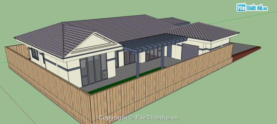 biệt thự 1 tầng,sketchup biệt thự 1 tầng,phối cảnh biệt thự 1 tầng,dựng 3d su biệt thự 1 tầng