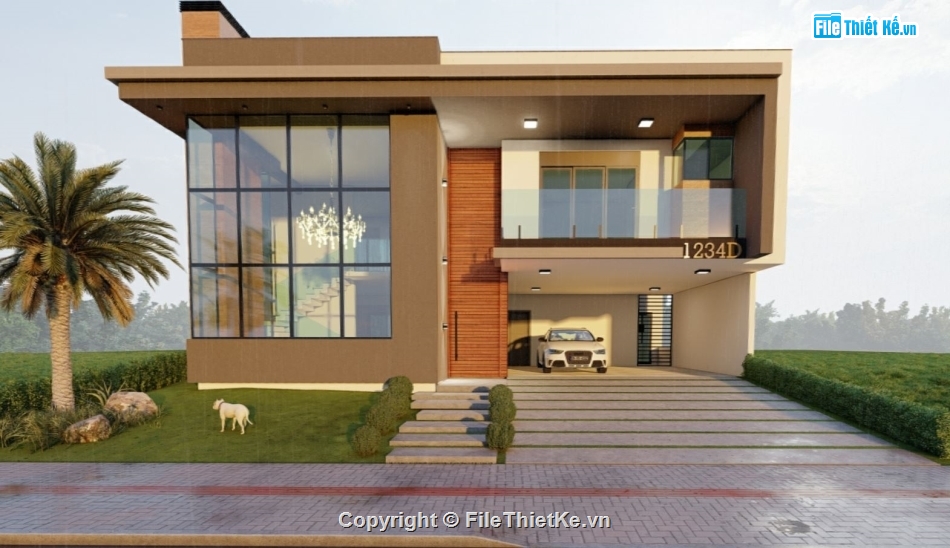 biệt thự 2 tầng,file sketchup biệt thự 2 tầng,biệt thự hiện đại