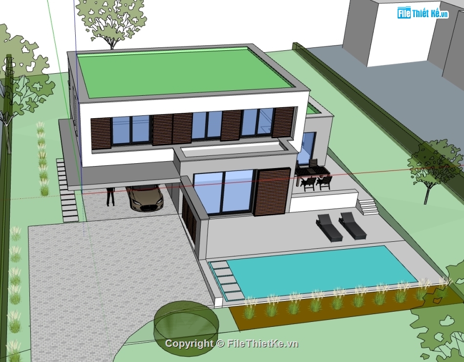 biệt thự 2 tầng,model 3d biệt thự 2 tầng,file su biệt thự 2 tầng