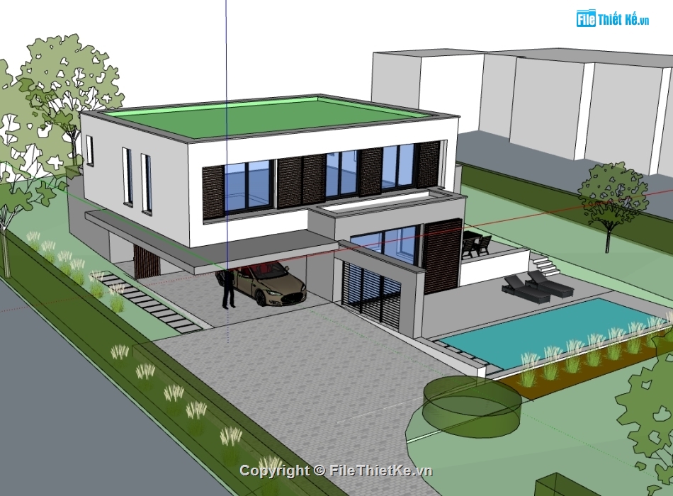 biệt thự 2 tầng,model 3d biệt thự 2 tầng,file su biệt thự 2 tầng