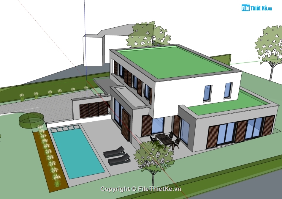 biệt thự 2 tầng,model 3d biệt thự 2 tầng,file su biệt thự 2 tầng