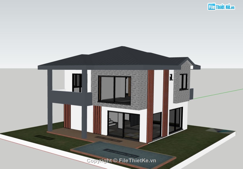 biệt thự 2 tầng,biệt thự sketchup,phối cảnh biệt thự 2 tầng,mẫu su biệt thự 2 tầng