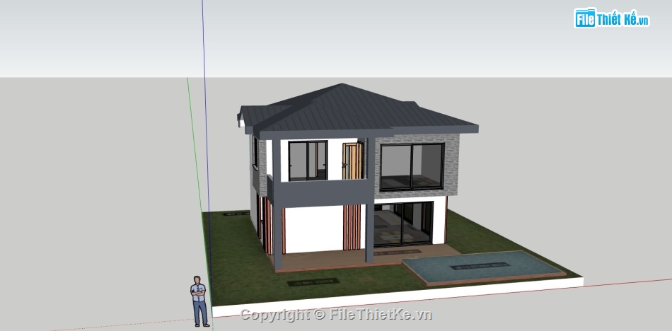 biệt thự 2 tầng,biệt thự sketchup,phối cảnh biệt thự 2 tầng,mẫu su biệt thự 2 tầng