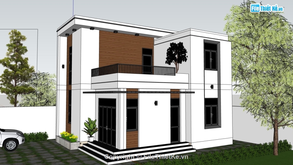 biệt thự 2 tầng,phối cảnh biệt thự 2 tầng,file sketchup biệt thự hiện đại,mẫu biệt thự 2 tầng