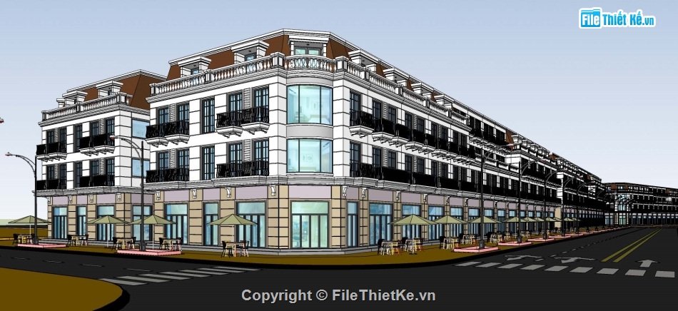 shophouse,sketchup nhà liền kề,shophouse tân cổ điển