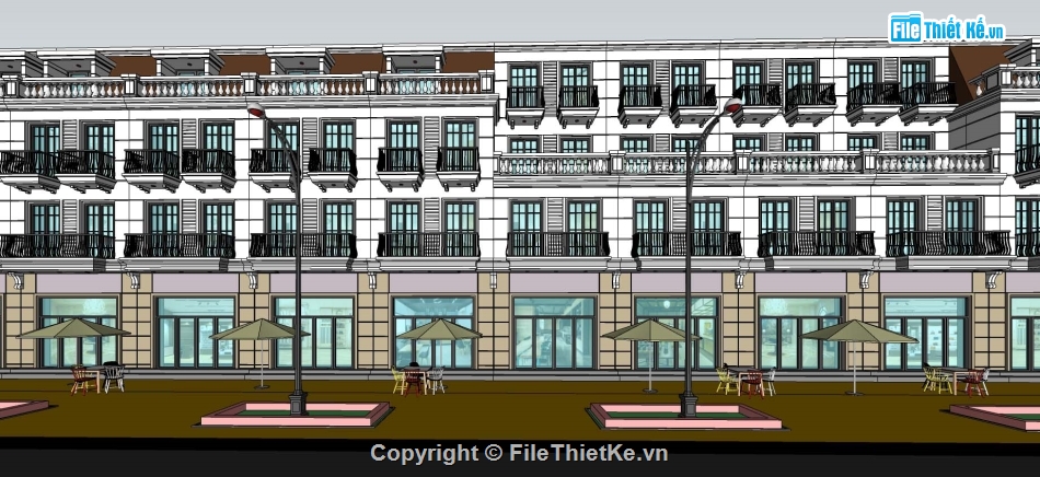 shophouse,sketchup nhà liền kề,shophouse tân cổ điển