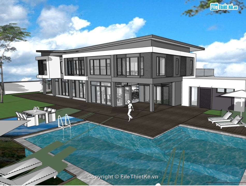 biệt thự 2 tầng,sketchup biệt thự,Model sketchup biệt thự,mẫu biệt thự 2 tầng