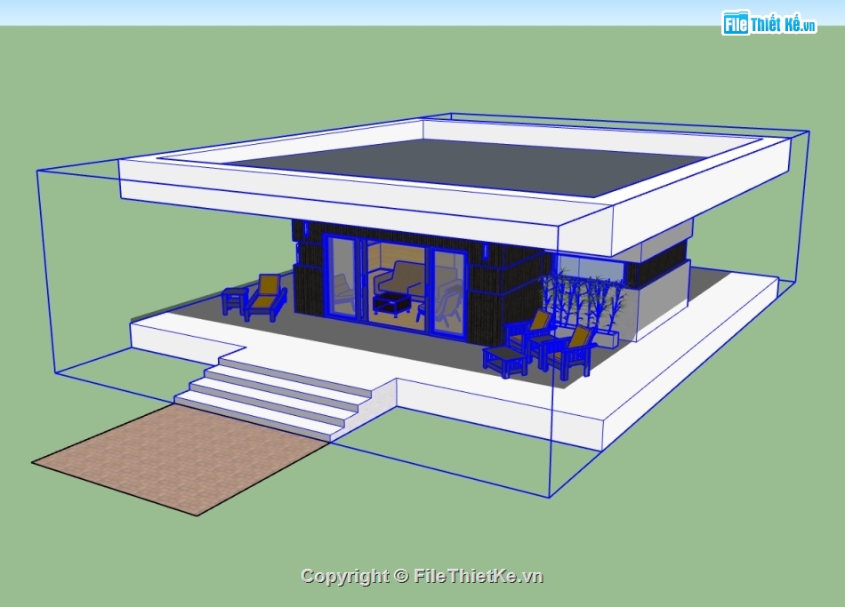 file sketchup  nhà 1 tầng,file 3d nhà 1 tầng,3d nhà 1 tầng,sketchup nhà 1 tầng