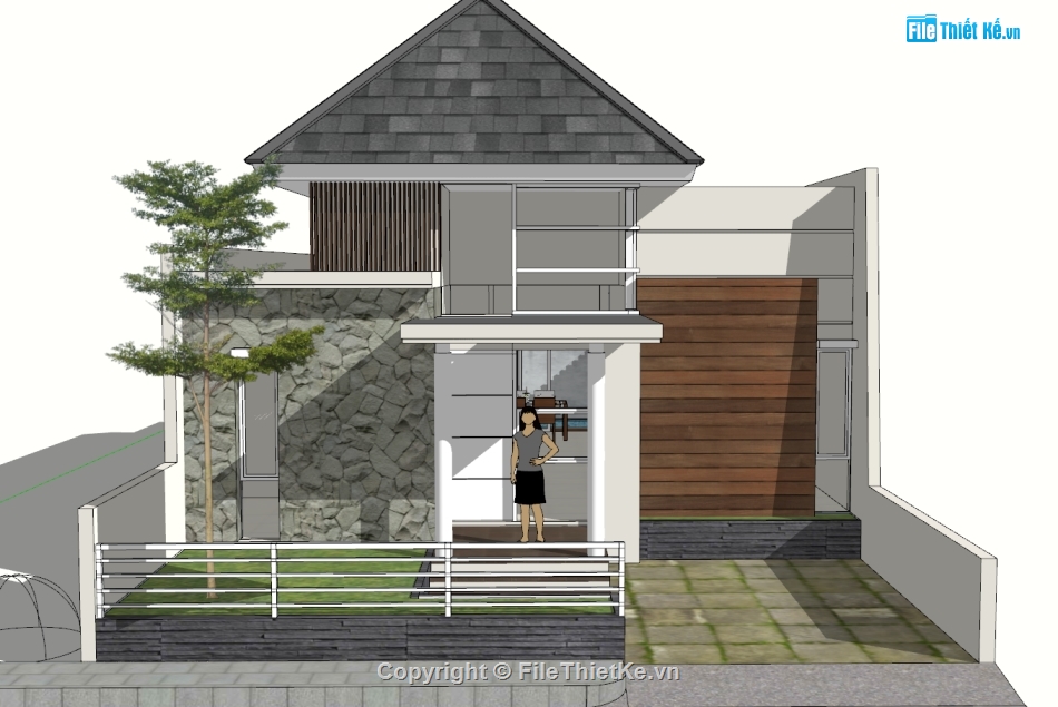 model nhà phố,model nhà 1 tầng,model sketchup nhà 1 tầng