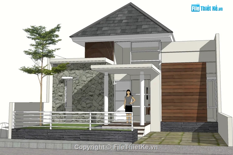 model nhà phố,model nhà 1 tầng,model sketchup nhà 1 tầng