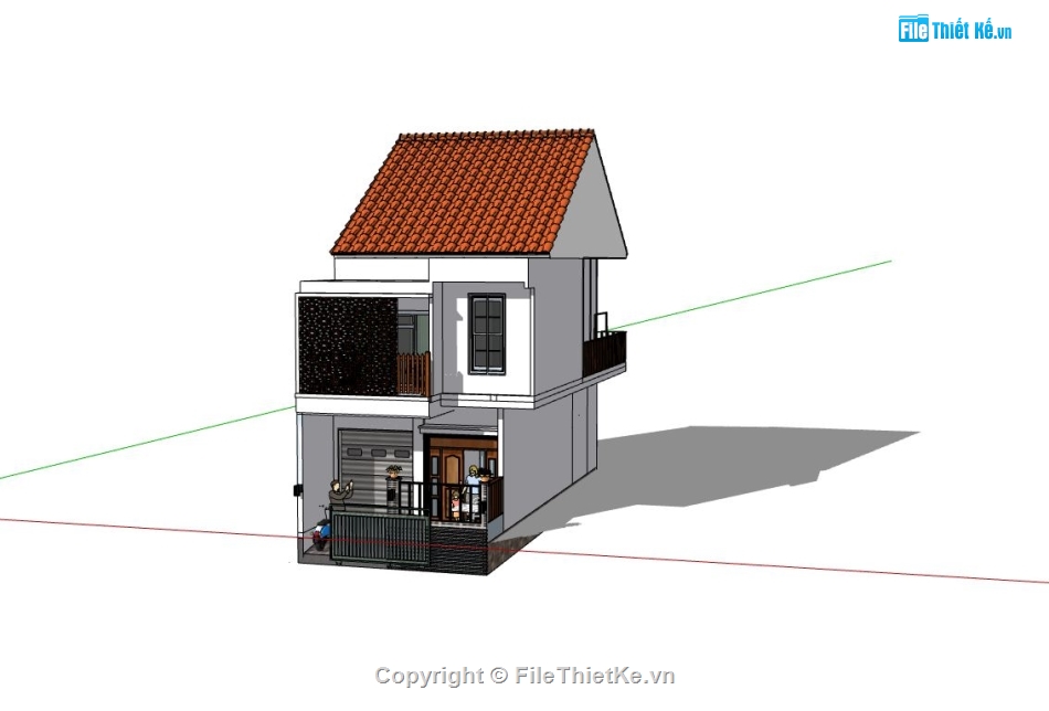 nhà phố 2 tầng,phối cảnh nhà phố,sketchup nhà phố 2 tầng,su nhà phố