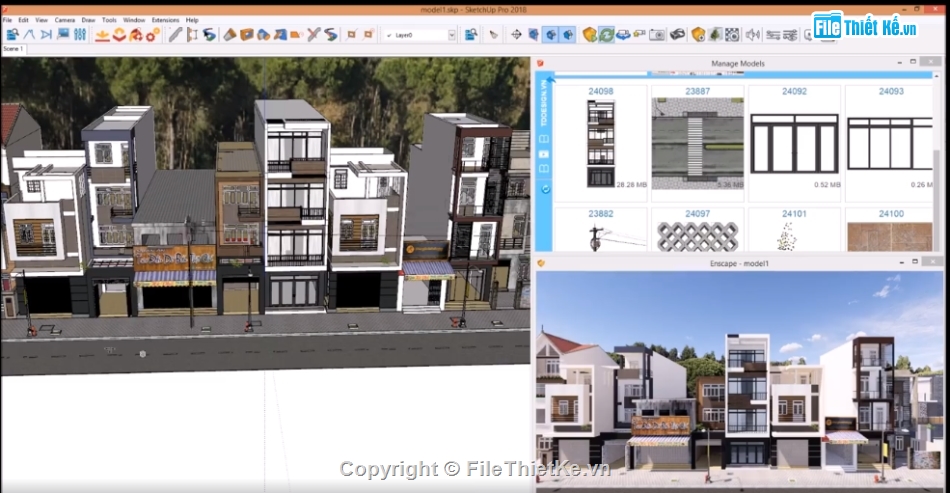 nhà liên phố su 2018,Sketchup nhà phố,sketchup nhà liền kề,mẫu nhà phố liền kề,mẫu sketchup nhà phố