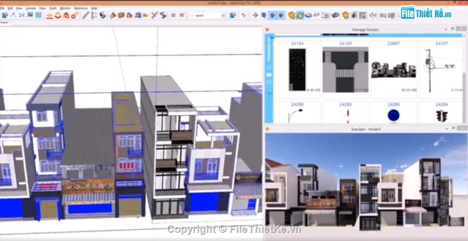 nhà liên phố su 2018,Sketchup nhà phố,sketchup nhà liền kề,mẫu nhà phố liền kề,mẫu sketchup nhà phố