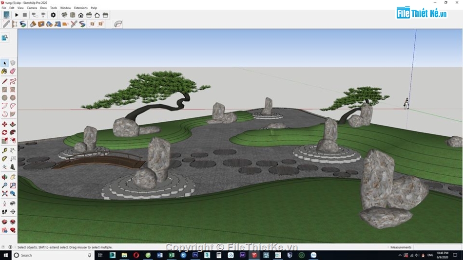 Model sketchup 2019 dựng tiểu cajrh,sketchup mẫu tiểu cảnh,thiết kế cây tùng su,vật dụng tiểu cảnh sketchup