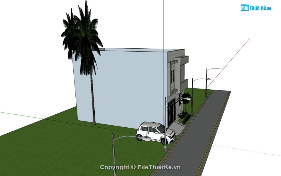 nhà phố 2 tầng,sketchup nhà phố,phối cảnh nhà phố,nhà phố hiện đại