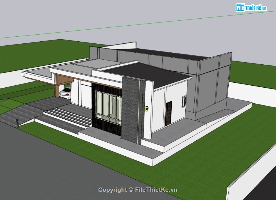 biệt thự 1 tầng,biệt thự sketchup,sketchup biệt thự,su biệt thự 1 tầng