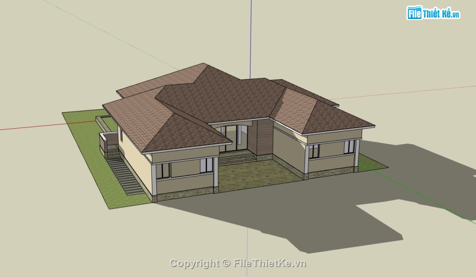 biệt thự 1 tầng,sketchup biệt thự,sketchup biệt thự 1 tầng,phối cảnh biệt thự 1 tầng