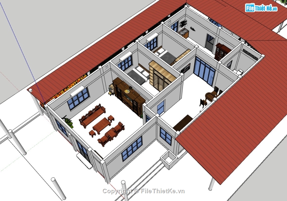 su biệt thự,sketchup biệt thự,su biệt thự 1 tầng,sketchup biệt thự 1 tầng