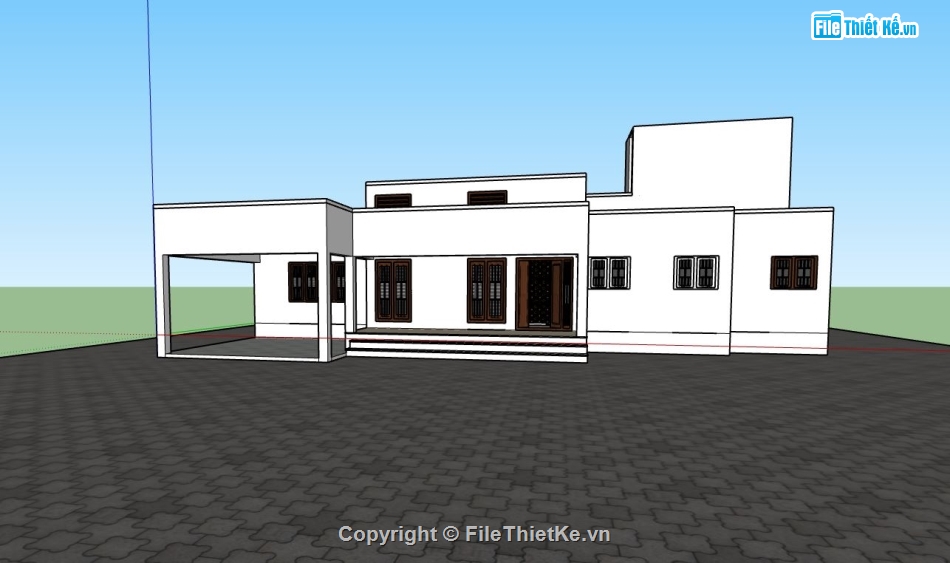 biệt thự mái bằng,biệt thự sketchup,thiết kế biệt thự 1 tầng,nội thất biệt thự 1 tầng