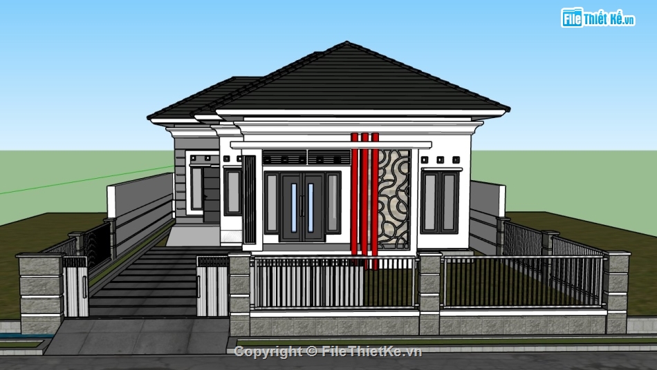 biệt thự 1 tầng,biệt thự sketchup,sketchup biệt thự,sketchup biệt thự 1 tầng