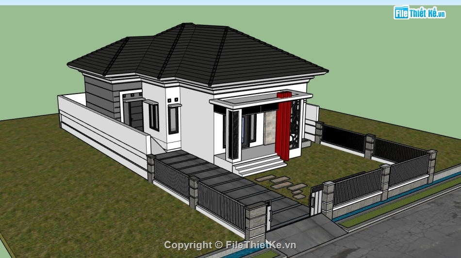 biệt thự 1 tầng,biệt thự sketchup,sketchup biệt thự,sketchup biệt thự 1 tầng