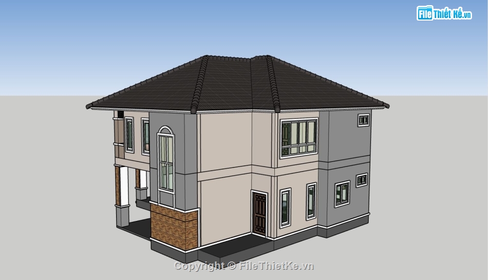 biệt thự sketchup,biệt thự 2 tầng,Model sketchup biệt thự,phối cảnh biệt thự 2 tầng