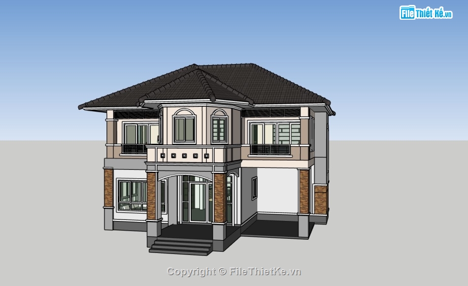 biệt thự sketchup,biệt thự 2 tầng,Model sketchup biệt thự,phối cảnh biệt thự 2 tầng