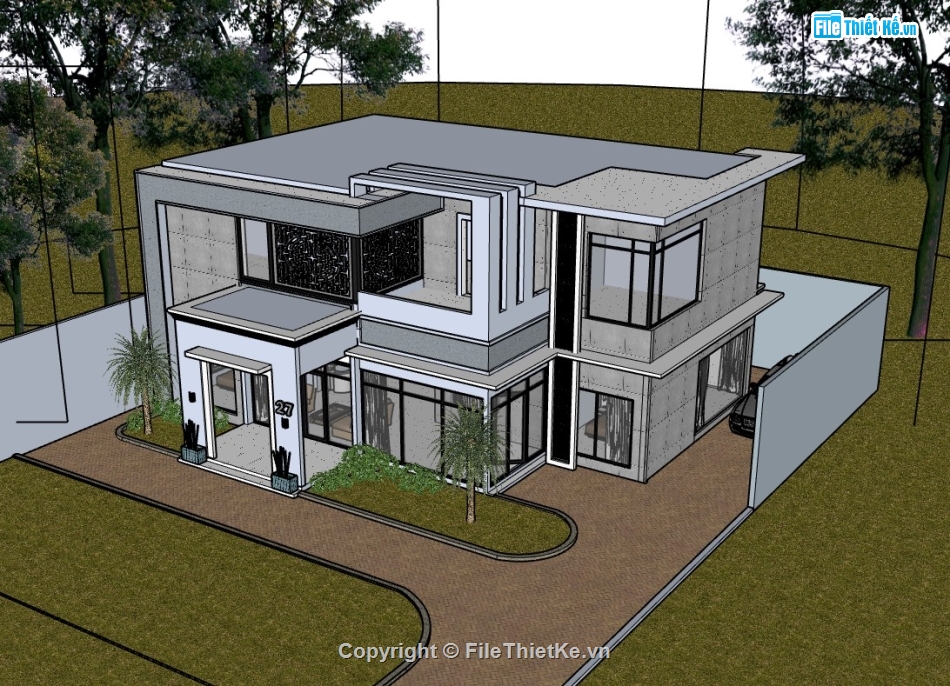 biệt thự 2 tầng,biệt thự sketchup,su biệt thự,sketchup biệt thự