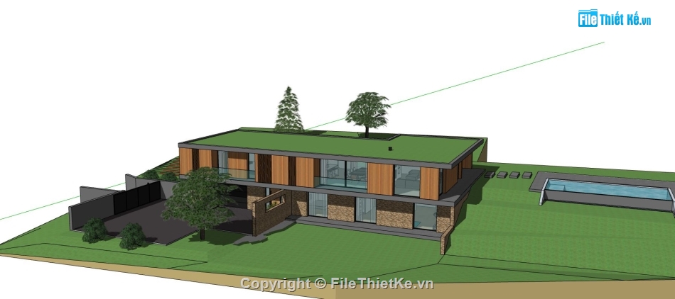 biệt thự 2 tầng,model su biệt thự 2 tầng,sketchup biệt thự 2 tầng hiện đại