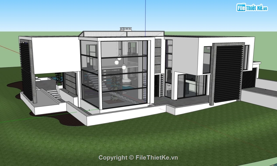 Model sketchup biệt thự,sketchup biệt thự 2 tầng,model su biệt thự 2 tầng