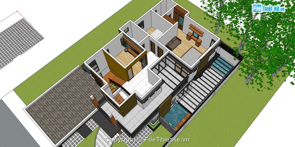 biệt thự 2 tầng,model sketchup biệt thự 2 tầng,thiết kế biệt thự 2 tầng đẹp,phối cảnh biệt thự 2 tầng