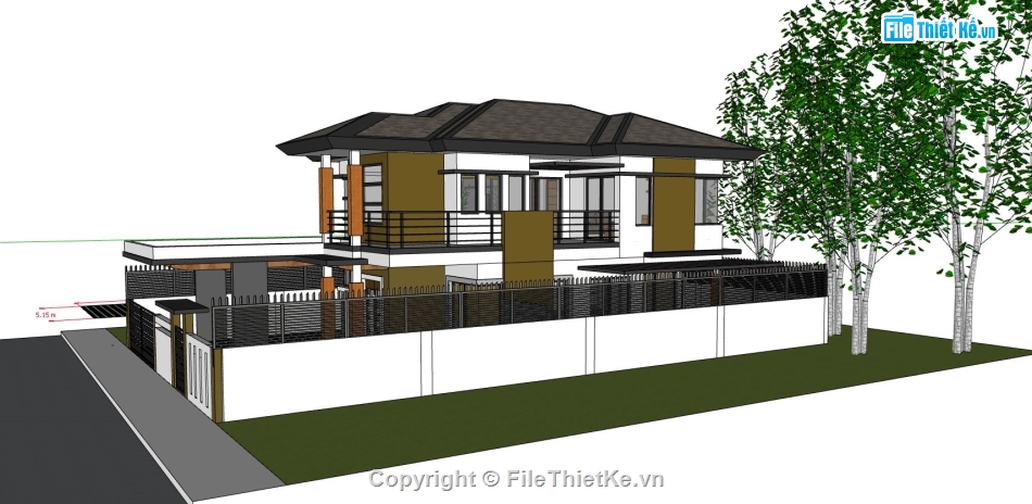 biệt thự 2 tầng,model sketchup biệt thự 2 tầng,thiết kế biệt thự 2 tầng đẹp,phối cảnh biệt thự 2 tầng